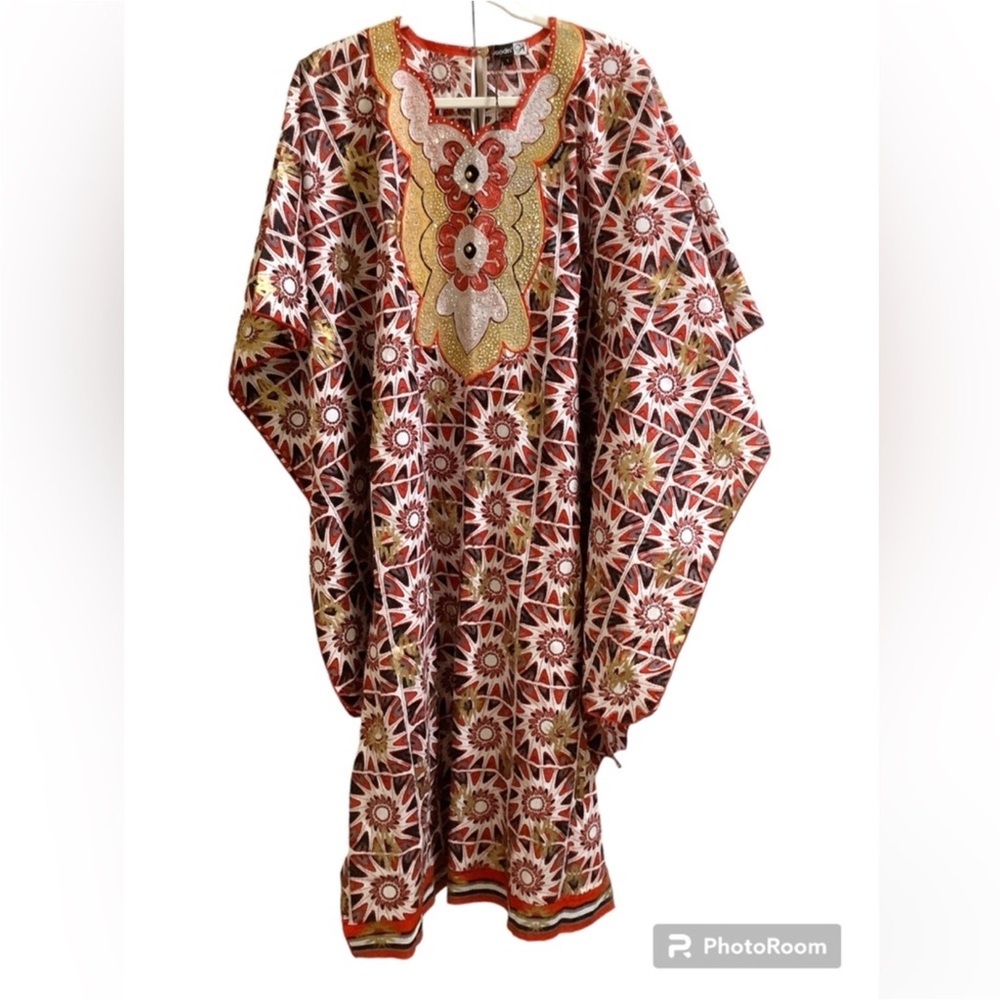 Red and Gold Ethnic-Inspired Tunic with Dramatic Sleeves